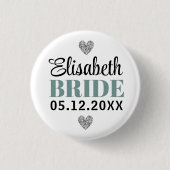 Elegant modern script Glitter Hearts Grey Bridal Ronde Button 3,2 Cm (Voorkant)