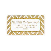 Elegant modern script Gold Glitter Chevron Pattern Etiket (Voorkant)