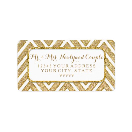 Elegant modern script Gold Glitter Chevron Pattern Etiket (Voorkant)