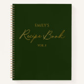 Elegant Modern Script Gold Green Eenvoudig Recept Notitieboek (Voorkant)