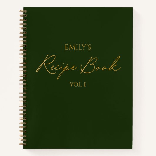 Elegant Modern Script Gold Green Eenvoudig Recept Notitieboek (Voorkant)