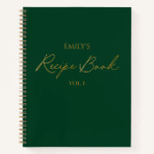Elegant Modern Script Gold Green Eenvoudig Recept Notitieboek (Voorkant)