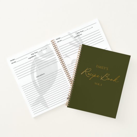 Elegant Modern Script Gold Green Eenvoudig Recept Notitieboek (Binnen)