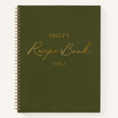 Elegant Modern Script Gold Green Eenvoudig Recept Notitieboek (Voorkant)
