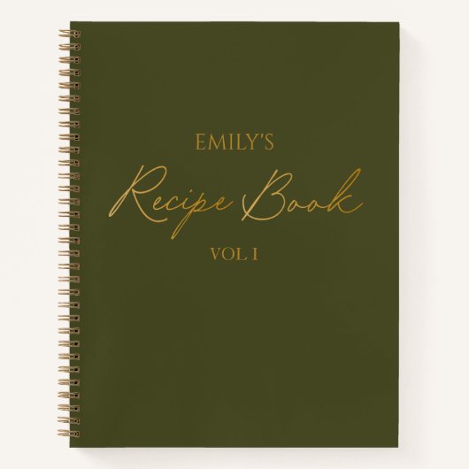 Elegant Modern Script Gold Green Eenvoudig Recept Notitieboek (Voorkant)