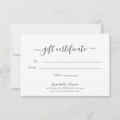 Elegant modern Script Gold Heart Cadeaucertificaat (Achterkant)