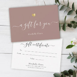 Elegant modern Script Gold Heart Cadeaucertificaat