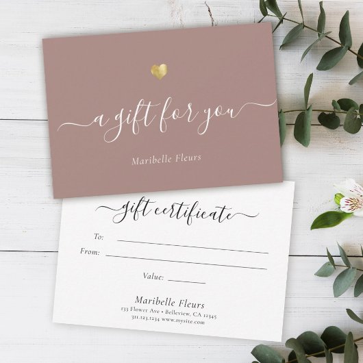 Elegant modern Script Gold Heart Cadeaucertificaat