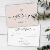 Elegant modern Script Gold Heart Cadeaucertificaat