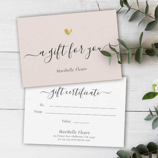 Elegant modern Script Gold Heart Cadeaucertificaat