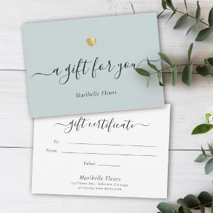 Elegant modern Script Gold Heart Cadeaucertificaat