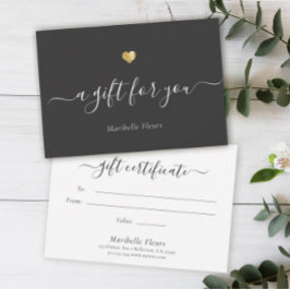 Elegant modern Script Gold Heart Cadeaucertificaat