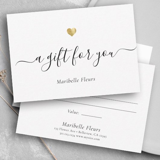 Elegant modern Script Gold Heart Cadeaucertificaat