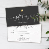 Elegant modern Script Gold Heart Cadeaucertificaat Visitekaartje