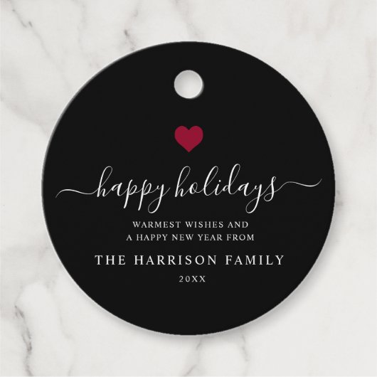 Elegant modern script Gold Heart Happy Holiday Bedankjes Labels (Voorkant)