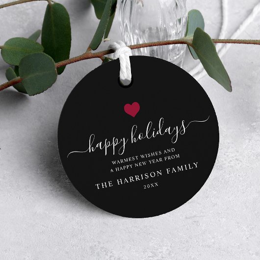 Elegant modern script Gold Heart Happy Holiday Bedankjes Labels