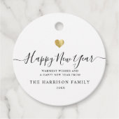 Elegant modern script Gold Heart Happy Nieuwjaar Bedankjes Labels (Voorkant)