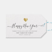 Elegant modern script Gold Heart Happy Nieuwjaar Cadeaulabel (Voorkant (Horizontaal))