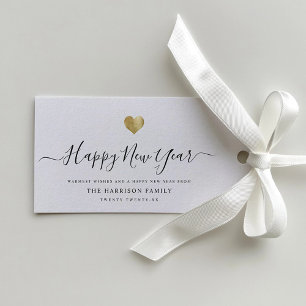 Elegant modern script Gold Heart Happy Nieuwjaar Cadeaulabel
