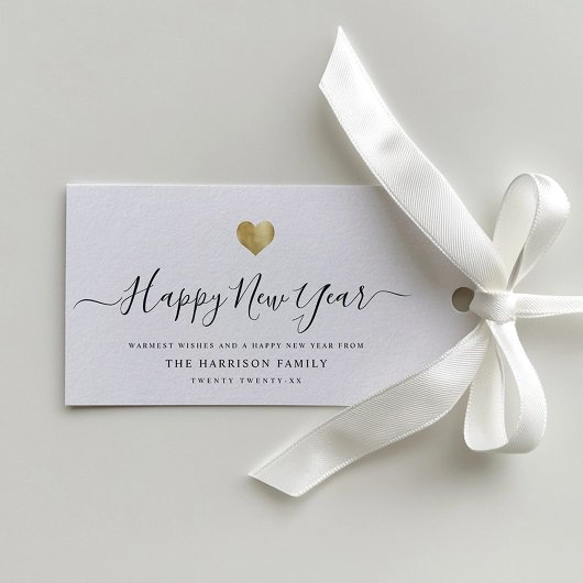 Elegant modern script Gold Heart Happy Nieuwjaar Cadeaulabel