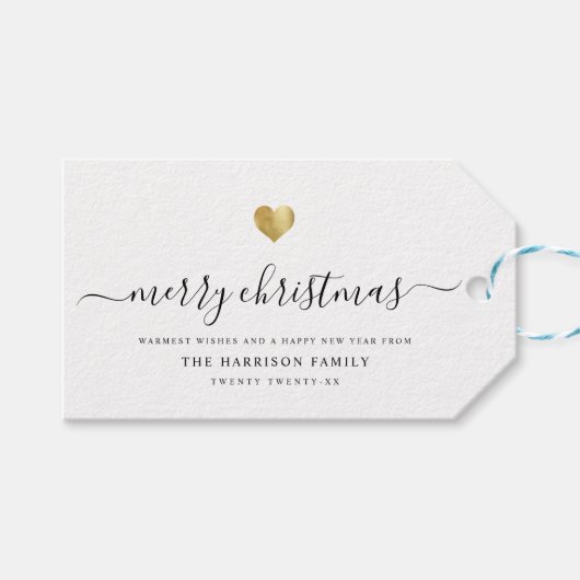 Elegant modern script Gold Heart kerst Cadeaulabel (Voorkant (Horizontaal))