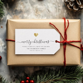 Elegant modern script Gold Heart kerst Cadeaulabel