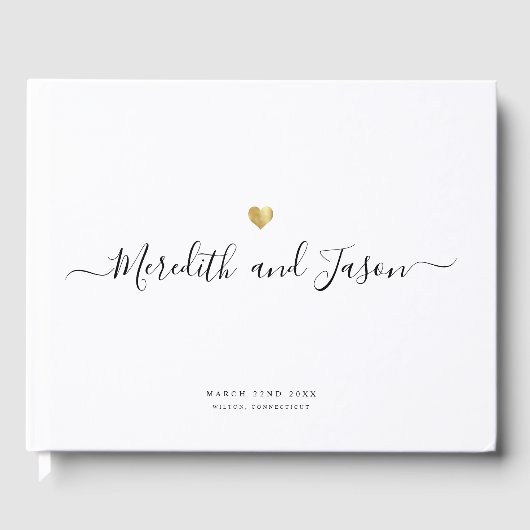 Elegant modern script Gold Heart Photo Weduwnaar Gastenboek (Voorkant)