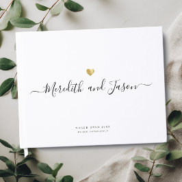 Elegant modern script Gold Heart Photo Weduwnaar Gastenboek