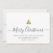 Elegant modern script Gold Merry kerstboom Ho Feestdagenkaart (Voorkant)