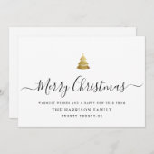 Elegant modern script Gold Merry kerstboom Ho Feestdagenkaart (Voorkant / Achterkant)