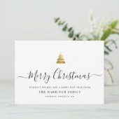Elegant modern script Gold Merry kerstboom Ho Feestdagenkaart (Staand voorkant)