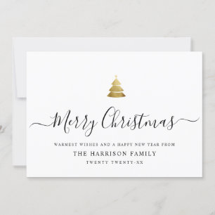 Elegant modern script Gold Merry kerstboom Ho Feestdagenkaart