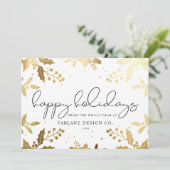 Elegant modern script Gold Mistletoe Photo Logo Feestdagenkaart (Staand voorkant)