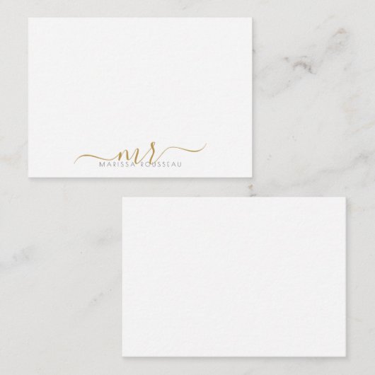 Elegant modern Script Gold Monogram Initialen Notitiekaartje (Voorkant / Achterkant)