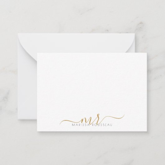 Elegant modern Script Gold Monogram Initialen Notitiekaartje (Voorkant)