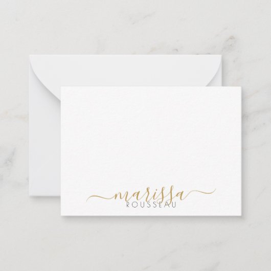 Elegant modern Script Gold Monogram Naam Opmerking Notitiekaartje (Voorkant)