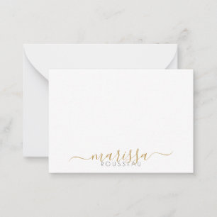 Elegant modern Script Gold Monogram Naam Opmerking Notitiekaartje