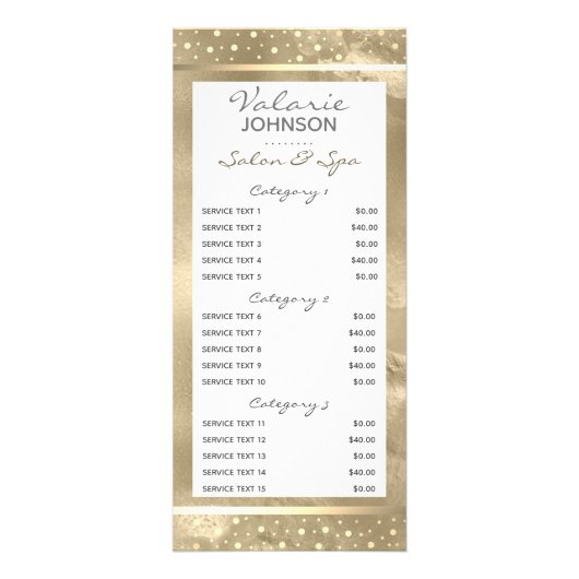 Elegant modern script Gold Salon Spa 5 Service Reclamekaart (Voorkant)