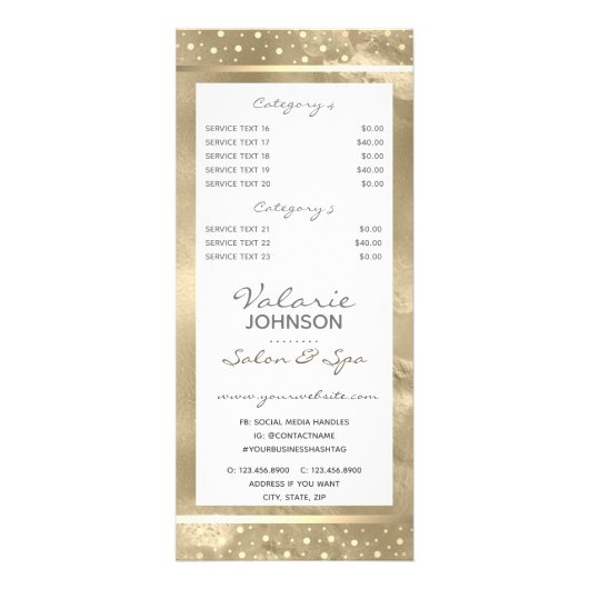 Elegant modern script Gold Salon Spa 5 Service Reclamekaart (Achterkant)