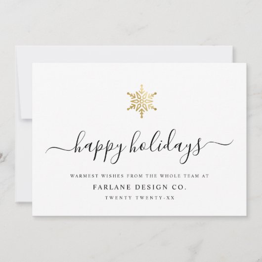 Elegant modern script Gold Snowflake Corporate Feestdagenkaart (Voorkant)