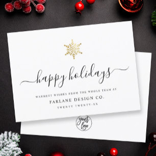 Elegant modern script Gold Snowflake Corporate Feestdagenkaart