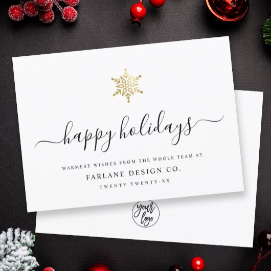 Elegant modern script Gold Snowflake Corporate Feestdagenkaart