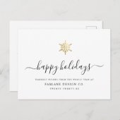Elegant modern script Gold Snowflake Corporate Feestdagenkaart (Voorkant / Achterkant)