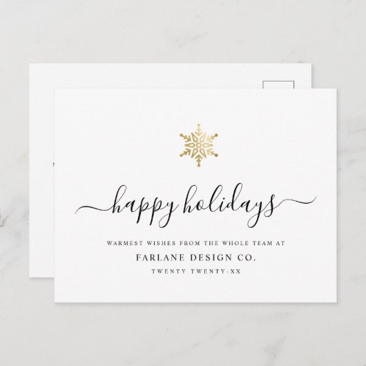 Elegant modern script Gold Snowflake Corporate Feestdagenkaart (Voorkant / Achterkant)