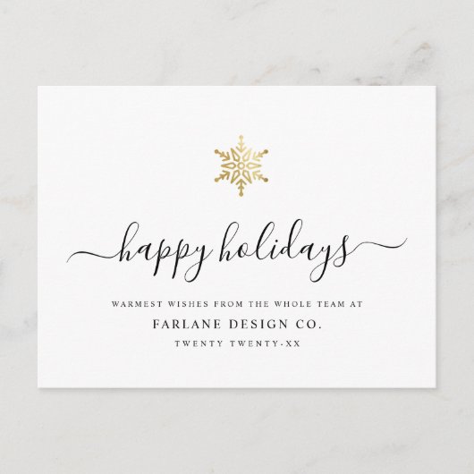 Elegant modern script Gold Snowflake Corporate Feestdagenkaart (Voorkant)