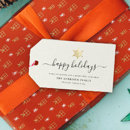 Elegant modern script Gold Snowflake Happy Holiday Cadeaulabel