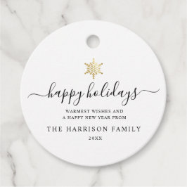 Elegant modern script Gold Snowflake Holiday Bedankjes Labels