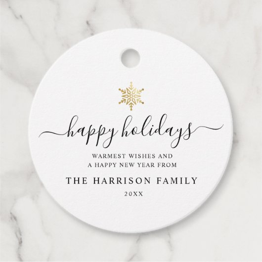 Elegant modern script Gold Snowflake Holiday Bedankjes Labels (Voorkant)
