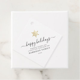 Elegant modern script Gold Snowflake Holiday Bedankjes Labels