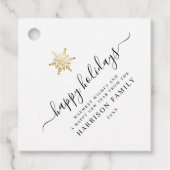 Elegant modern script Gold Snowflake Holiday Bedankjes Labels (Voorkant)